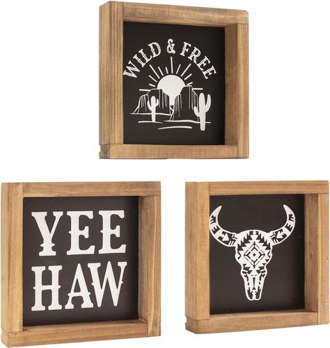 Western Wall Decor, Southwestern Bathroom Shelf Desk Table Decoration, Yeehaw Cowboy Cow Skull Black Wood Signs, Southwest Boho Farmhouse Home Art Western Bathroom Decor, Western Bathroom, Southwestern Wall Art, Western Wall Decor, Western Rooms, Southwest Boho, Western Wall Art, Shelf Desk, Western Wall