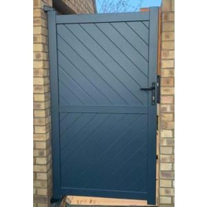 Readymade Anthracite Grey Aluminium Diagonal Pedestrian Gate - 900mm Width | Wickes.co.uk Aluminium Garden Gates, Solid Garden Gates, Aluminium Pedestrian Gates, Composite Gates Uk, Side Gates Wooden, Side Gates Ideas Modern, Side Gate, Electric Sliding Gates, Wooden Gate Designs