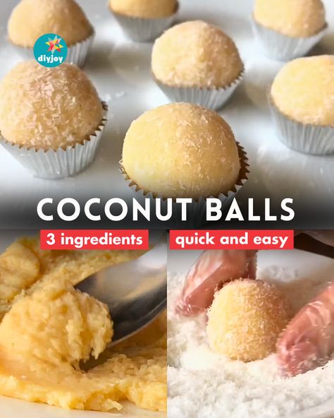 Searching for the perfect sweet treats to make for gatherings or parties? Try these coconut balls made with just three simple ingredients. Easy Candy Recipes 3 Ingredients Simple, Brazilian Desserts, 3 Ingredient Desserts, Coconut Balls, Easy Candy Recipes, Snack Bites, 3 Ingredient Recipes, Quick Easy Snacks, Balls Recipe