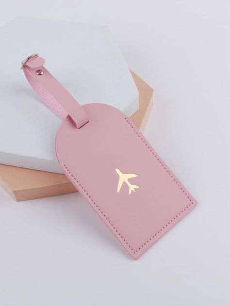 Pink  Collar  PU Leather Cartoon,Graphic,Tribal  Embellished   Luggage & Travel Bags Plane Graphic, Cute Luggage Tags, Travel Bag Tag, Pink Luggage, Airplane Print, Cute Luggage, Travel Tags, Leather Accessory, Travel Luggage Tag