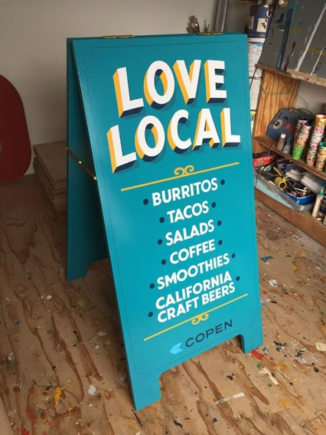 Small Restaurant Ideas, Sandwich Board Signs, Bbq Shop, Surf Coffee, Sign Painter, Sidewalk Sign, Chalk Sign, Shop Signage, Sandwich Board