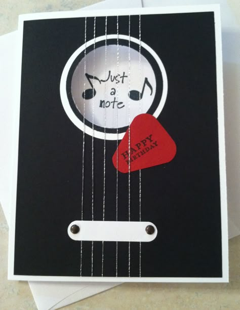 Stampin up guitar card Birthday Card Music Theme, Stampin Up Music Cards, Music Themed Birthday Cards, Guitar Cards Handmade, Guitar Birthday Card, Music Cards Handmade, Guitar Cards, Musical Birthday Cards, Music Cards