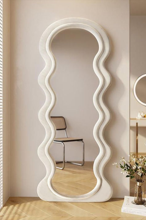 Wooden Packaging, Living Room Nordic, Wavy Mirror, Retro Mirror, Modern Minimalist Home, Mirror Wall Living Room, Full Body Mirror, Unique Mirrors, Body Mirror