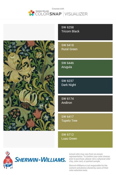 Dark Academia Color Palette Green, William Morris Color Palette, Victorian Color Palette, English Country Living Room, Dark Academia Color Palette, New Mid Century Modern, Dark Academia Color, May Morris, Craftsman Colors