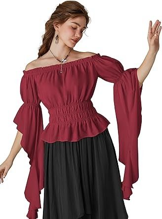 Amazon.com: Women Renaissance Top Summer White Dressy Blouse Off The Shoulder Elegant Blouse White M : Clothing, Shoes & Jewelry Dressy Blouse, Summer White, Elegant Blouses, Peplum Blouse, Dressy Tops, Blouse White, White Summer, Summer Tops, Scarlet