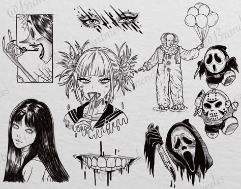 🔪⛓️Friday 13 Flash⛓️🔪 -Hey everyone here is a little taste of the Halloween vibe! I would love to do any of these designs! Tattoos will be done at @inkdifferentconnecticut - - - - Interested in getting anime/ illustrative designs dm your idea and location of the body and we can start! Pricing ranging from 70-180 depending on size! How to book? Through DMs/ Link in Bio • • • • • • • • • #friday13th #friday13thtattoo #friday13thflash #flashsheet #flashsheettattoo #flashtattoos #tattoofl... Halloween Anime Tattoo, The Garden Tattoo, Anime Flash Tattoo, Friday The 13th Flash, Halloween Tattoo Flash, Halloween Flash, Ball Tattoo, Garden Tattoos, 13 Tattoos