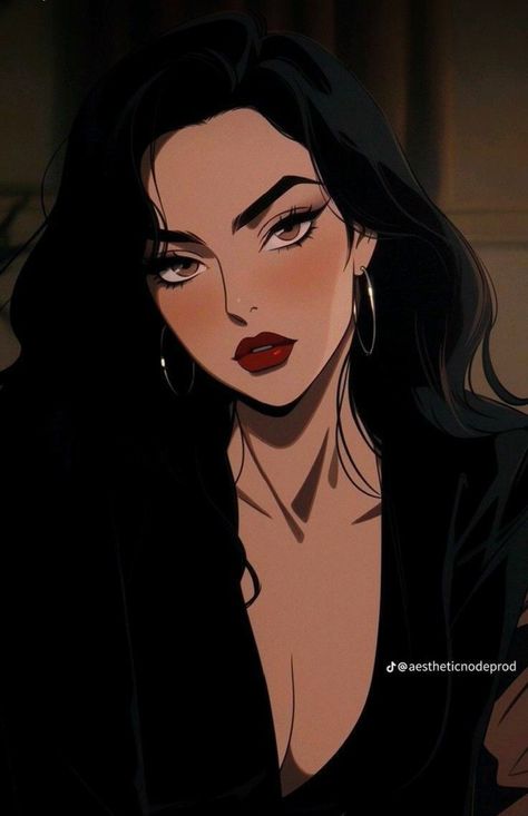 Dark Feminine Aesthetic Cartoon, Dark Hair Cartoon Characters Profile Pic, Dark Feminine Red, Dark Hair Cartoon Characters, Dark Feminine Pfp, Ok Fine, Angry Person, Out On A Limb, Girls Fall