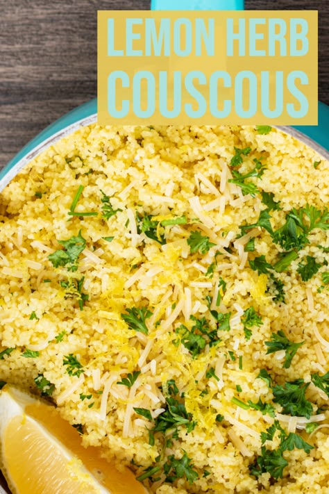 Lemon Tahini Couscous, Whole Grain Couscous Recipes, Lemon Herb Couscous, Whole Wheat Couscous Recipes, Herb Couscous Recipes, Lemon Couscous Recipes, Couscous Side Dish Recipes, Cous Cous Recipes Mediterranean, Herb Couscous