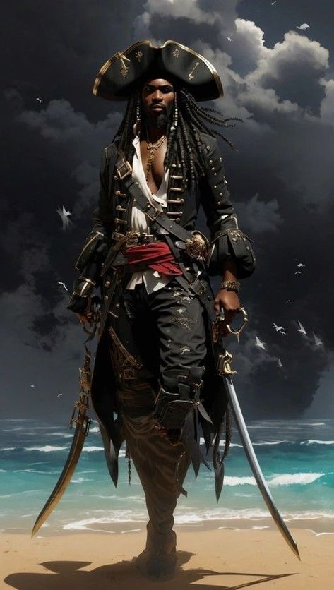 Black Pirate Art, D&d Pirate, Black Pirates, Mystique Marvel, Black Pirate, Pirate Captain, Pirate King, Pirate Art, Black Sails