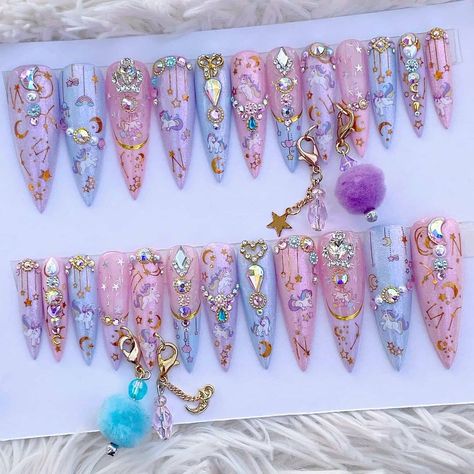 Glamgoth Nails, Nails Challenge, Neon Gel Polish, Sailor Moon Nails, Unicorn Nails Designs, Future Nails, Kpop Nails, Nails Bling, Kawaii Nail Art