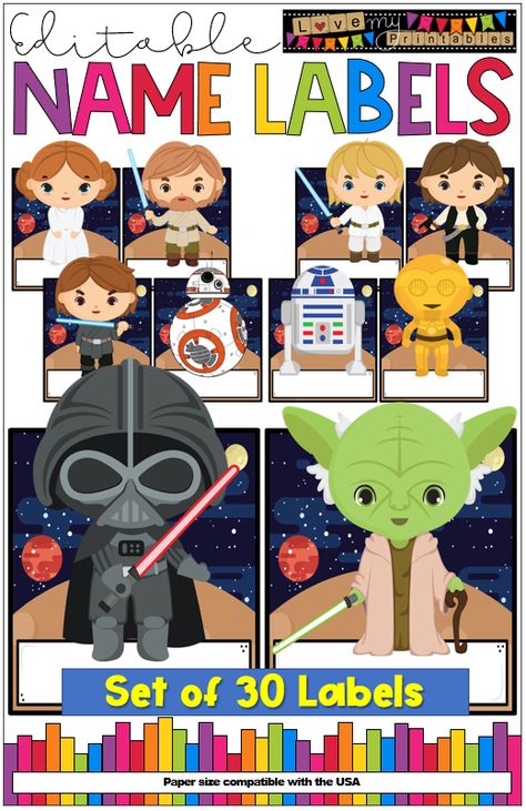 EDITABLE name labels made in a super fun, "Space Characters" inspired theme (Star Wars) for your classroom decor, ready to print and go. There are no limits other than your imagination as to where these can be used, eg: classroom doors and walls; desks; baggage racks; shelves; book covers etc. Click here to purchase or for more info... Star Wars Classroom Theme Bulletin Boards, Star Wars Door Decorations Classroom, Star Wars Name Tags, Star Wars Classroom Door, Star Wars Classroom Decorations, Star Wars Bulletin Board, Star Wars Classroom Theme, Middle School Classroom Organization, Circulation Desk