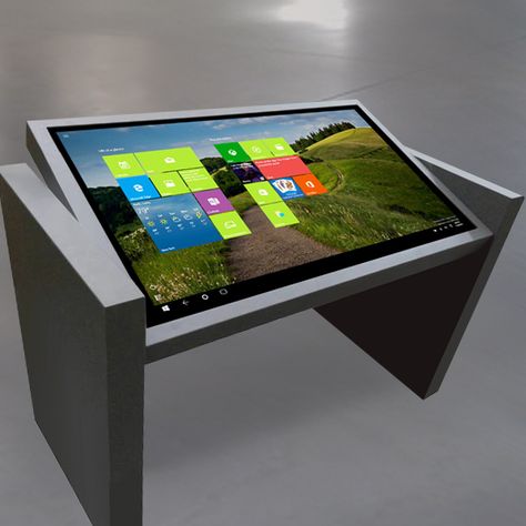 The adjustable view multitouch table by @idesigncafe has been featured in TV shows and in auto showrooms around the world. Touchscreen Table, Multitouch Table, Touch Screen Table, Touch Screen Kiosk, Interaktives Design, Digital Kiosk, Digital Table, Interactive Table, Touch Table