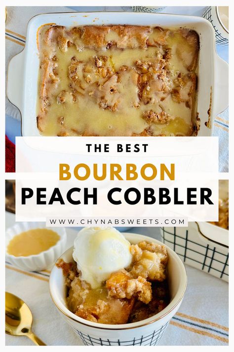 homemade bourbon peach cobbler, peach cobbler recipe, easy peach cobbler, southern peach cobbler, homemade cobbler recipe, bourbon peach cobbler recipe, dessert recipes, peach desserts, bourbon recipes, summer desserts, baking recipes, Bourbon Peach Pie, Bourbon Peach Cobbler, Bourbon Dessert, Peach Dessert Recipes, Peach Crisp, Peach Desserts, Peach Cobbler Recipe, Peach Recipe, Pudding Cake