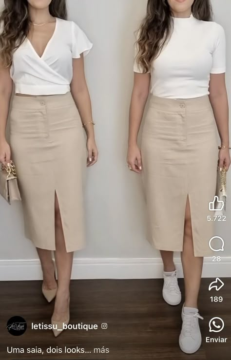 Beige Skirt Outfit Ideas, Faldas Beige Outfit, Hourglass Outfits, Modest Fall Outfits, Summer Fashion Dresses Casual, Outfit Modest, Classy Wear, Cute Modest Outfits, Summer Fashion Dresses