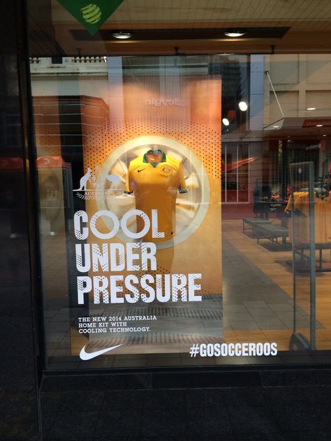 Nike Cool Under Pressure Home Kit retail window display sports apparel display. Apparel Display, Retail Window Display, Clothing Displays, Retail Windows, Pop Display, Small Windows, Shop Window Displays, Sports Apparel, Under Pressure