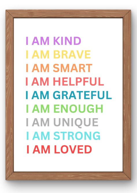 Affirmations for Kids, Classroom Posters, I Am Affirmations, Playroom Poster, Affirmations Poster, Homeschool Decor, I Am Kind Smart Loved Kids Words Of Affirmation, I Am Affirmations For Kids, Positive Affirmations For Kids Printable, A Few Daily Affirmations Poster, Kids Affirmations, Kids Affirmations Wall Art, Playroom Posters, Calming Corner, I Am Unique