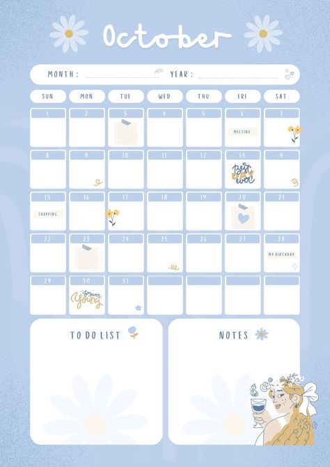 Cottagecore Calendar, October 2023 Calendar, October Planner, Calendar Organizer, Block Notes, A4 Template, Cute Cottagecore, Planner Tracker, 2023 Calendar