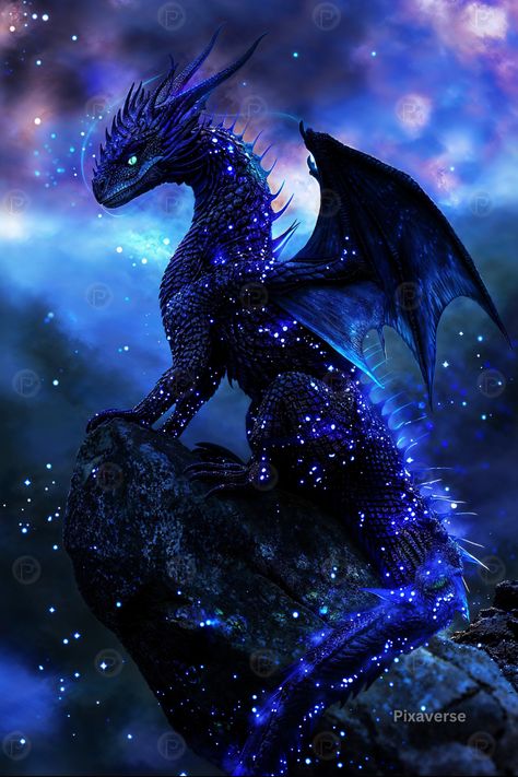 Sapphire Stardust Dragon, This dragon's scales gleam with a deep, lustrous blue, reminiscent of the sparkling surface of sapphire gemstones. Sapphire Dragon Dnd, Moon Dragon Art, Dragon Screensaver, Navy Blue Dragon, Sapphire Dragon, Mythical Dragons Beautiful, Winter Dragon, Pretty Dragon, Star Dragon