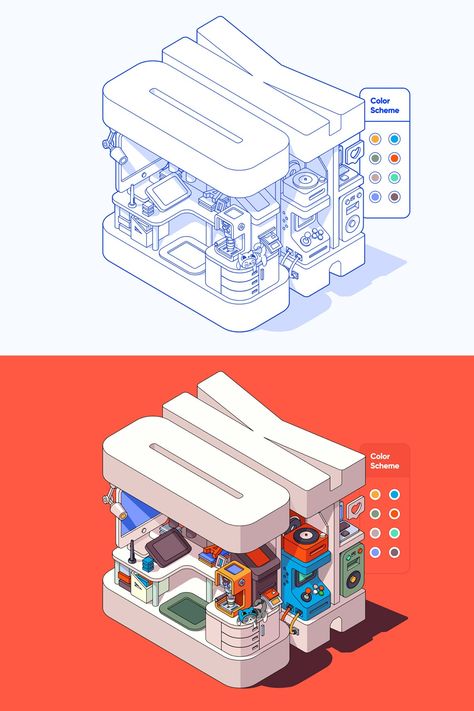 Behance 上的 Website Design / Making of / Process Isometric Drawing, Isometric Art, Isometric Design, Splash Screen, Isometric Illustration, Creative Illustration, Graphic Design Fun, Oui Oui, Blender 3d