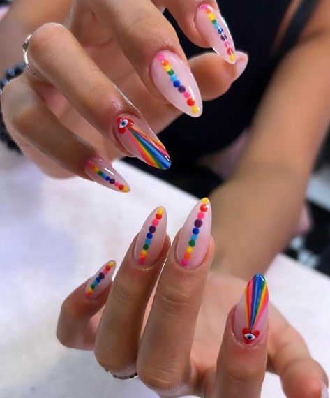 30+ Best Pride Nail Ideas That'll Brighten Your Outfits : Rainbow Dotty Nails I Take You | Wedding Readings | Wedding Ideas | Wedding Dresses | Wedding Theme Pride Nail Ideas, Dotty Nails, Nail Ideas 2022, Pride Nail, Metal Claws, Pride Nails, Wedding Readings, Crazy Nails, Pride Outfit