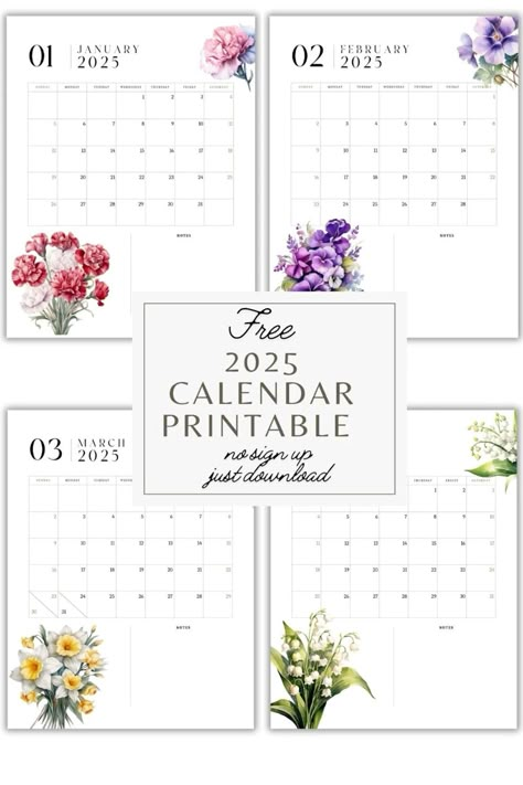 #flower_calendar, #2025_calendar, #no_sign, #calendar_design, #printable_calendar, #calendar_printables, #elegant_floral, #birth_flowers, #stay_organized Free Printable Calendar 2025, Free Halloween Printables Vintage, Free Calendar Download, Free Printable Calender, Printable Calender, Printable Calendar Design, Vintage Halloween Printables, 2025 Printable, Pink Calendar