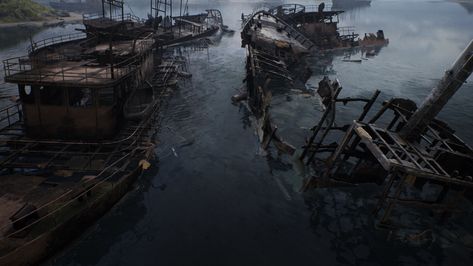 ArtStation - Ships Graveyard, Volodymyr Stepaniuk Ship Graveyard Art, Pirate Vibes, Ship Graveyard, Sunken Ships, Sea Shanties, Battle Map, Oc Stuff, Abandoned Ships, Outdoors Tattoo