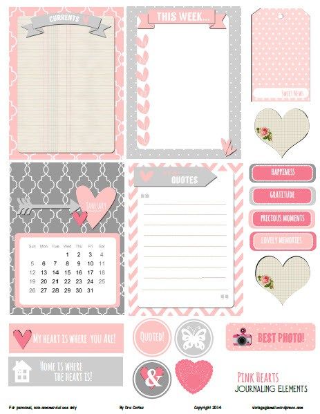 pink hearts journaling elements preview Free Printable Download    Pink Hearts Journaling Elements- click on the word here in purple above the image- adobe uploads- click download arrow- save as! Glam Studio, Project Life Printables, To Do Planner, Project Life Cards, Pocket Scrapbooking, Free Planner, Planner Inspiration, Scrapbook Printables, Diy Planner