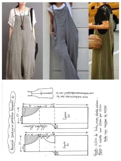 Pola Jumpsuit, Projek Menjahit, Sewing Pants, Sewing Clothes Women, Diy Vetement, Pants Sewing Pattern, Jumpsuit Pattern, Blouse Pattern Sewing, Sewing Design