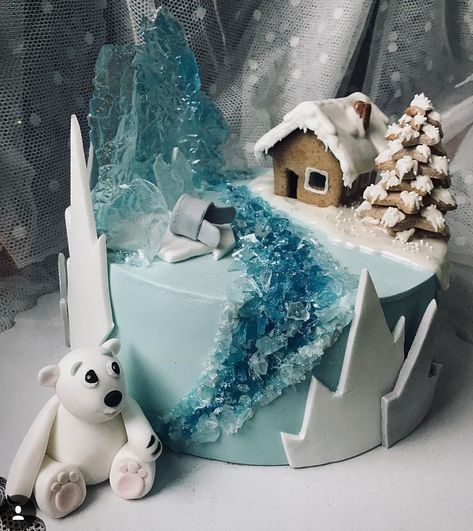 Arctic Cake, Big Birthday Cake, Snow Cake, Olaf Cake, Cake Decorating Party, Christmas Themed Cake, Xmas Desserts, Christmas Cake Designs, Xmas Cake