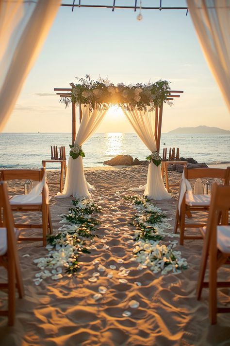 29 Small Wedding Ideas for a Unique and Unforgettable Day - My Elegant Home Boho Beach Micro Wedding, Boho Beach Ceremony, Beach Wedding White Theme, Simple Small Beach Wedding, Beach Wedding Setup Outdoor Ceremony, Small Intimate Beach Wedding Ideas, Beach Wedding Venue Ideas, Wedding Ideas Beach Theme, Ocean Wedding Ideas