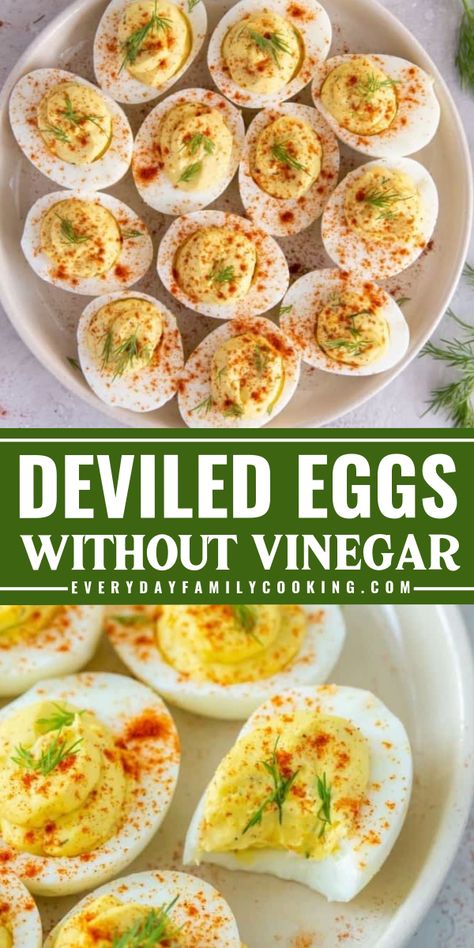 Craving for deviled eggs but you don't like vinegar? This deviled egg without vinegar recipe will satisfy your cravings! you can substitute vinegar with pickle juice. In just 5 steps and 10 minutes, you can make your very own delicious eggs! Try thsi now! Deviled Eggs Without Vinegar, Deviled Eggs No Vinegar, Deviled Eggs Pickle Juice, Pickled Deviled Eggs, Devilled Eggs Recipe Best, Best Deviled Eggs, Classic Appetizers, Easy Recipes For Beginners, Deviled Eggs Recipe