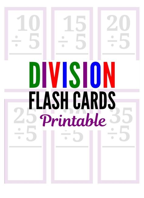 Division Flashcards Free Printable, Division Flash Cards, Elementary Printables, Math Flash Cards, Multiplication Flashcards, Division Practice, Elementary Math Classroom, Math Activities For Kids, Division Worksheets