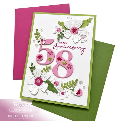 Spellbinders Wedding Cards, Spellbinders Stitched Numbers, Stitching Dies, Stitched Cards, Birthday Cards For Women, Spellbinders Cards, Tea Dyeing, Stamping Ideas, Wedding Anniversary Cards