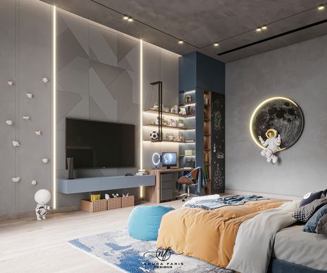 Luxury Kids Bedroom Boy, Boys Bed Room, Modern Feminine Bedroom, Feminine Bedroom, Boy Bedroom Design, Modern Bedroom Interior, Space Style, Teen Boy Bedroom, Kids Bedroom Design