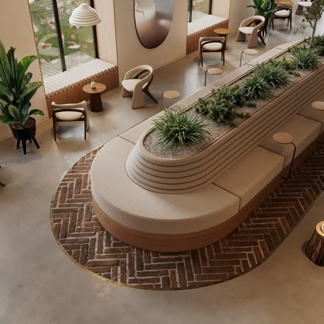 Cafe And Lounge Design, Brick Lobby Interior Design, Fancy Coffee Shop Aesthetic, Shop Coffee Design, Commercial Coffee Bar Ideas, Upscale Coffee Shop, Coffee Shop Seating Area, Organic Bar Design, Coffee Shop Counter Design Cafe Style