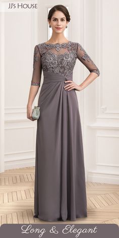 $212✨A-Line Scoop Neck Floor-Length Chiffon Lace Mother of the Bride Dress With Beading Sequins | Whether you're the mother of the bride or groom, we have the perfect dress for you. Shop this Floor-Length Chiffon Lace Mother of the Bride Dress With Beading Sequins now! #FloorLength #MotherOfTheBride #Chiffon #Lace #JJsHouse Fitted Mother Of The Bride Dress, Wedding Dresses For Mother Of The Groom, Mother Of Groom Outfits, Mothers Gowns, Mother Of The Bride Outfits, Plum Dress, Mother Of Bride Outfits, Mother Of The Bride Dresses Long, Mother Wedding