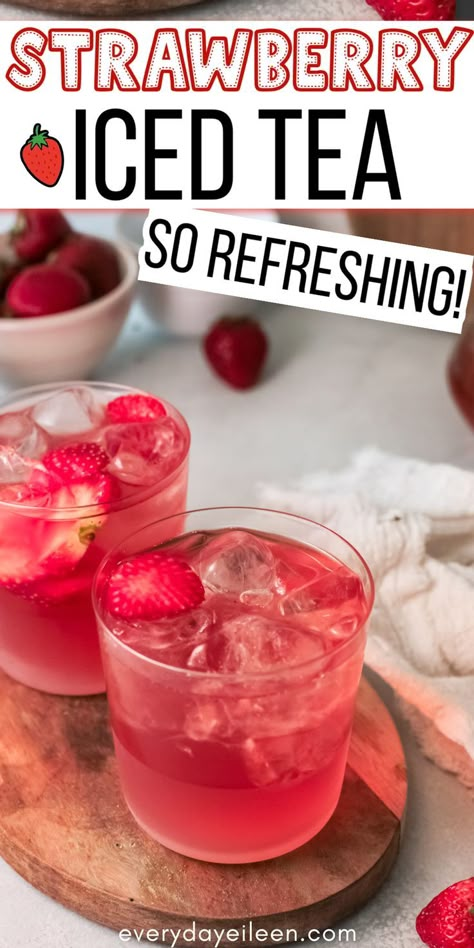 Strawberry Tea Recipe, Iced Tea Recipe, Strawberry Iced Tea, Strawberry Iced Tea Recipe, Strawberry Ice Tea, Ice Tea Recipe, Iced Fruit Tea, Tea Drinks, Fruity Iced Tea Recipes