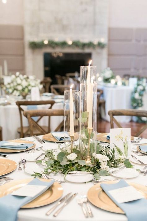 Elegant Wedding Ideas, Candle Centerpiece, Tafel Decor, Table Manners, Reception Centerpieces, Dusty Blue Weddings, September Wedding, Minnesota Wedding, Wedding Table Decorations