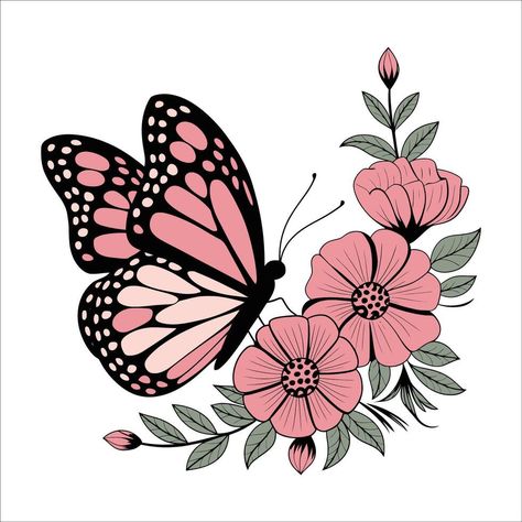 Elegant Pink Butterfly Resting on Spring Blossoms Illustration Pink Butterfly Drawing, Pink Butterfly Art, Flower And Butterfly Illustration, Pink Butterfly Illustration, Beautiful Butterfly Images, Butterfly Vector Illustration, Pink Drawing, Butterfly Images, Cityscape Photos