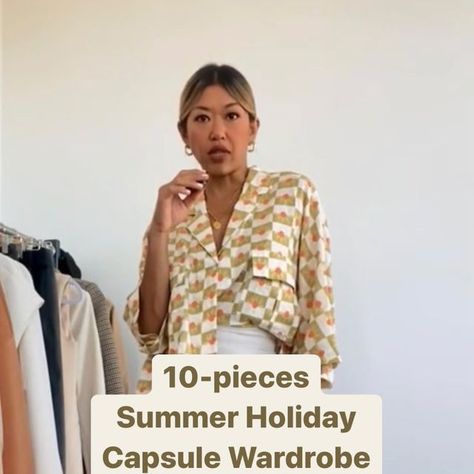 Kristine Fernandez on Instagram: "Other things you may wanna pack include: Earrings, necklace, hat; and if you have some active adventures on the agenda, 1 x matching activewear set within the same colour palette as the rest of the capsule wardrobe + a pair of runners. (My personal pick is an all-black set!) Most pieces featured are from a few seasons ago. I’ll source some similar items and link them in my LTK! #capsulewardrobe #summeroutfits #holidayoutfitideas" Miss Fernandez Capsule, Kristine Fernandez, Summer Holiday Capsule Wardrobe, Travel Capsule Wardrobe Summer, Holiday Capsule Wardrobe, Travel Capsule, Travel Capsule Wardrobe, Summer 22, Activewear Sets