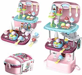 Ice Cream Toys 72pcs Dessert Shop Playset 3 in 1 Pretend Play Toy Set with Portable Shoulder Strap Storage Hamburger Design Role Play Kitchen Game for 3 4 5 6 Kids Toddlers Boys Girls : Amazon.co.uk: Toys & Games Ice Cream Shop Toy, Kids Workbench, Toddler Girl Toys, Ice Cream Set, Play Food Set, Pretend Play Food, Kitchen Games, Toy Food, Pretend Play Toys