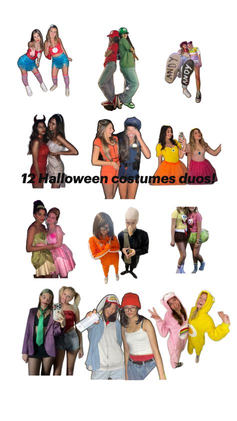 Best Duo Characters, Iconic Duo Dress Up Ideas, Iconic Movie Duos Best Friends Costumes, Movie Duos Best Friends, Dou Customs Halloween, Duo World Book Day Costumes, Matching Friend Costumes, Cute Best Friend Halloween Costumes For 2 Friends, Group Of 8 Halloween Costumes