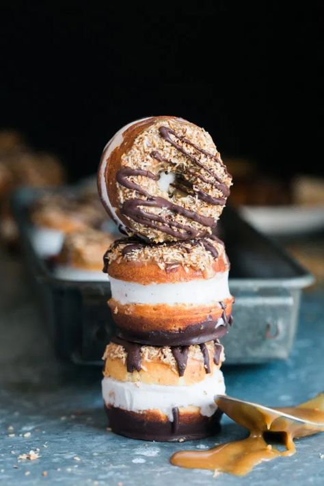 paleo samoa donut ice cream wiches Dessert Sandwiches, Paleo Kids Recipes, Wahls Diet, Ice Cream Sandwiches Recipe, Donut Ice Cream, Slow Cooker Desserts, Ice Cream Sandwiches, Paleo Treats, Gluten Free Grains