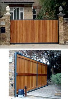 Driveway Gate With Door, Sliding Driveway Gate Ideas, Driveway Gates Wooden, Sliding Wooden Gates, Sliding Fence Gate, Gates Sliding, Entrance Gates Driveway, Wooden Gate Designs, Wood Gates Driveway