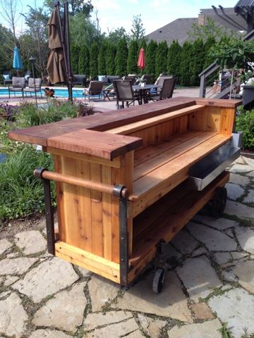 Custom outdoor bar cart done by Wood Street Cabinet Outdoor Carts On Wheels, Outdoor Bar On Wheels, Portable Bars On Wheels, Diy Bar On Wheels, Diy Portable Bar, Moveable Bar, Portable Bar Ideas, Portable Outdoor Bar, Diy Grill Table