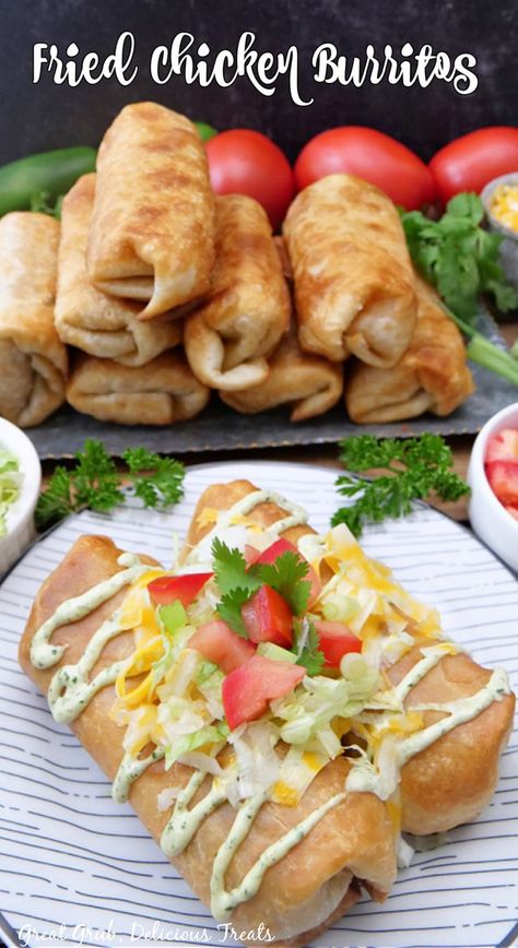 Two fried chicken burritos on a black and white plate with a stack of burritos in the background. Fried Burritos, Homemade Easy Recipes, Crockpot Mexican, Burrito Recipes, Burrito Recipe Chicken, Latin Countries, Chicken Beans, Burrito Recipe, Corn Cheese