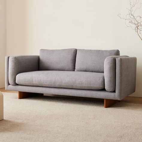 Anton Sofa - Anchor Gray Performance Coastal Linen, Burnt Wax Legs (86") | West Elm West Elm Sofa, Schindler House, Dark Pewter, Mid Century Sofa, Basement Remodel, Wood Sofa, Coaster Furniture, Contemporary Sofa, Modern Furniture Living Room