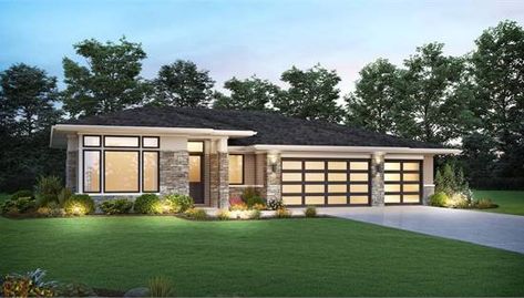 Best-Selling 1 Story Home Plans | Best-Selling House Designs | The House Designers Ranch Style Homes With Basement, Praire Style Homes, Prairie House Plans, Corner Porch, Modern Ranch House Plans, Modern Prairie Home, Prairie Design, Modern Prairie, Modern Ranch House