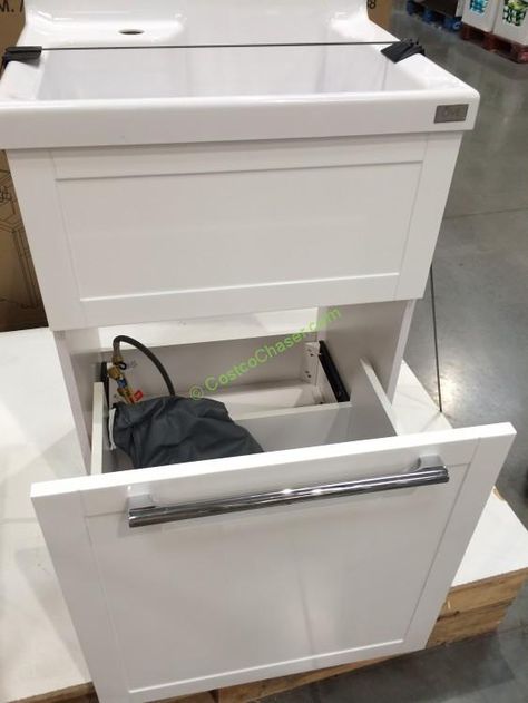 Costco-707388-Ove-22-Daisy-Utility-Cabinet-with-Sink-Faucet2 Utility Sink Cover Ideas, Laundry Sink Under Window, Laundry Room Vanity With Sink, Stainless Steel Laundry Sink, Laundry Tub Ideas Utility Sink, Utility Sink Cover, Utility Sink Vanity, Hide Utility Sink, Laundry Sink Ideas