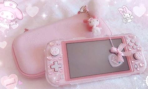 Coquette Nintendo Switch, Nintendo Switch Lite Aesthetic Pink, Pink Nintendo Switch Aesthetic, Hello Kitty Gaming, Kawaii Switch, Pink Nintendo Switch, Kawaii Nintendo Switch, Nintendo Lite, Anime Hello Kitty